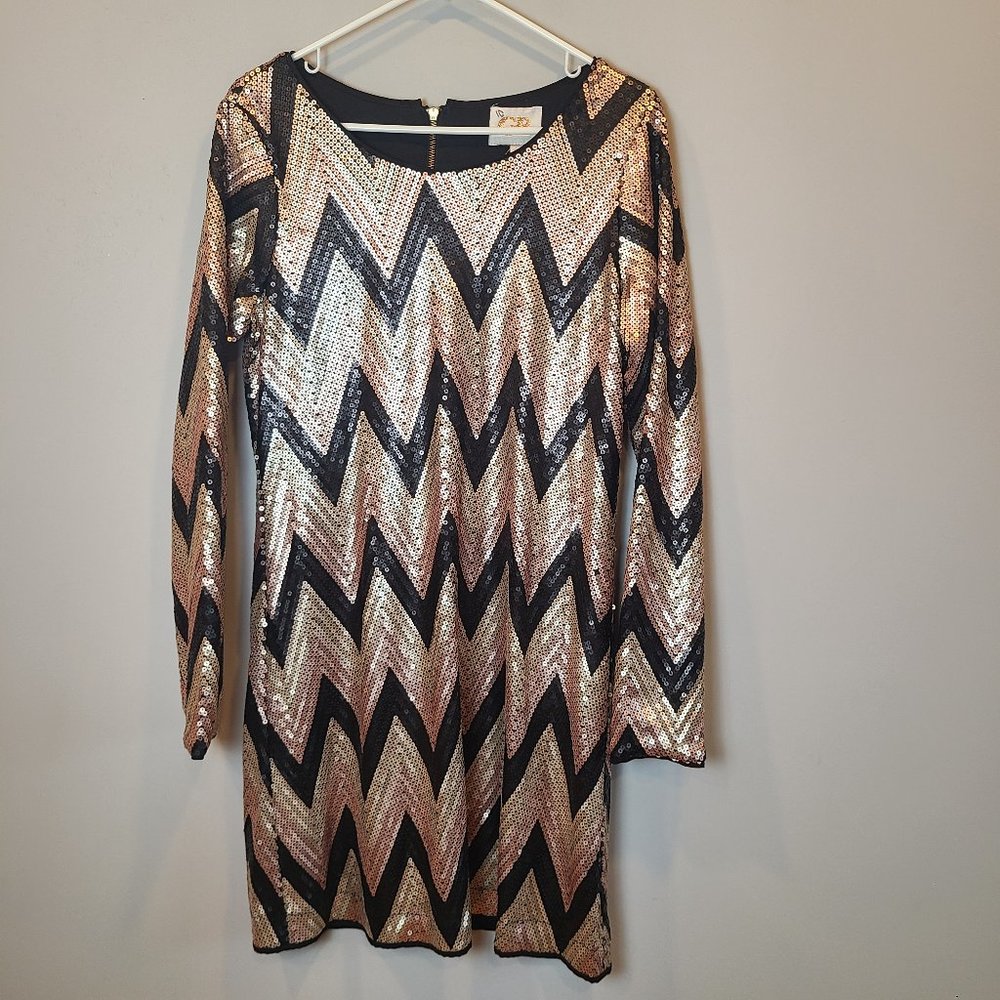 Gianni Bini Sequin Dress Mini Black Gold Juniors 13 - Picture 1 of 9